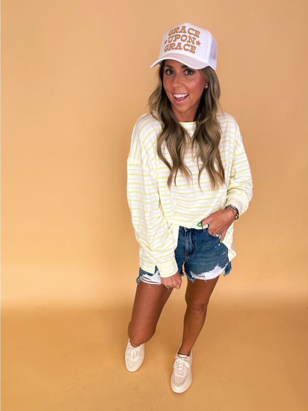 entro Pale Yellow Striped Lightweight Sweatshirt